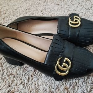 Gucci Marmont Fringe Leather Mid-Heel Pumps sz 40